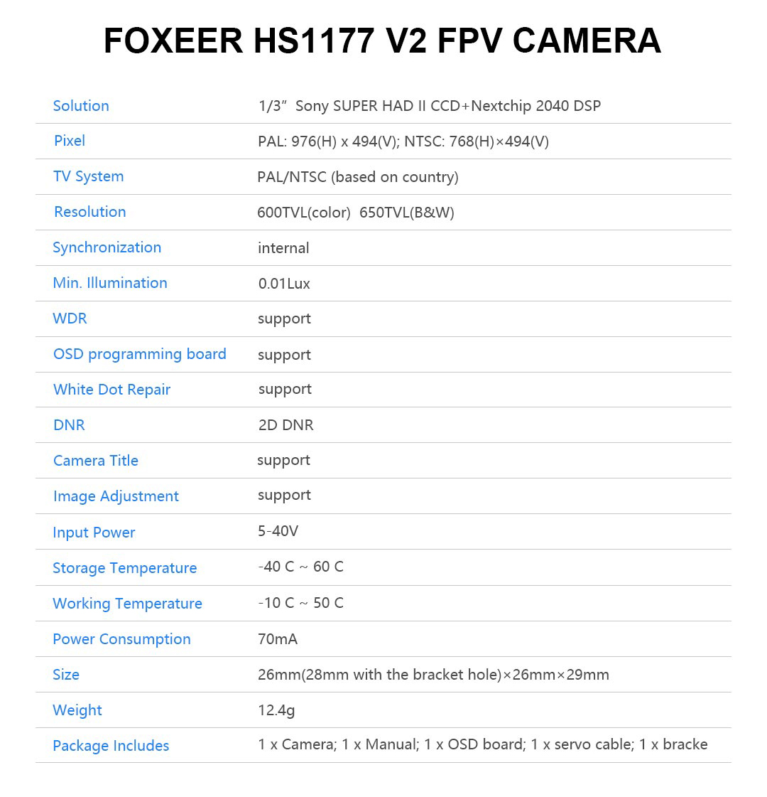 Foxeer HS1177 V2 2.5 IR block Blue FOX CAM HS1177 V2 Dronelec